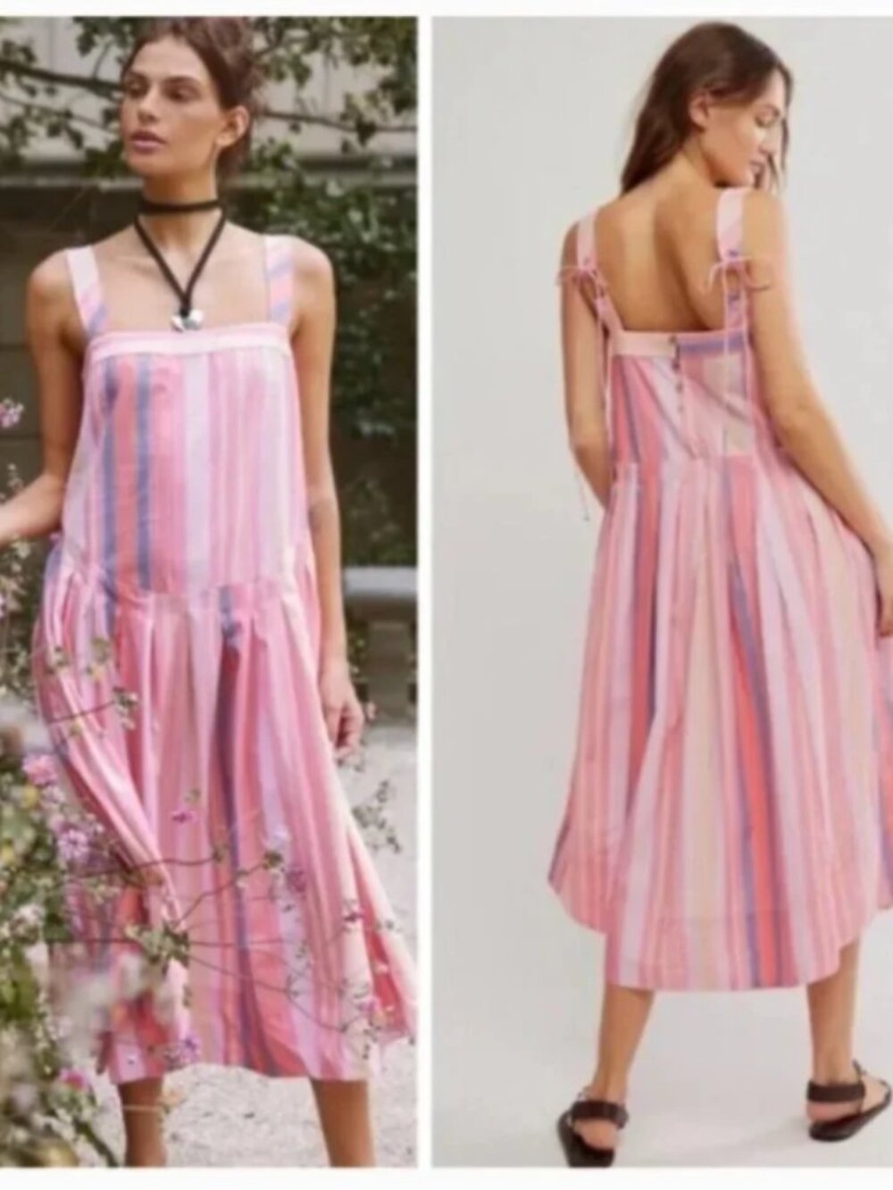50. NWOT XL Free People Primavera striped drop waist sun dress in pink